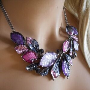 Leaf Vine Purple Crystal Necklace & Earrings